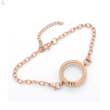 Nueva pulsera vendedora superior de la cadena 316l, joyería flotante de la pulsera del cristal del medallón del oro del roce